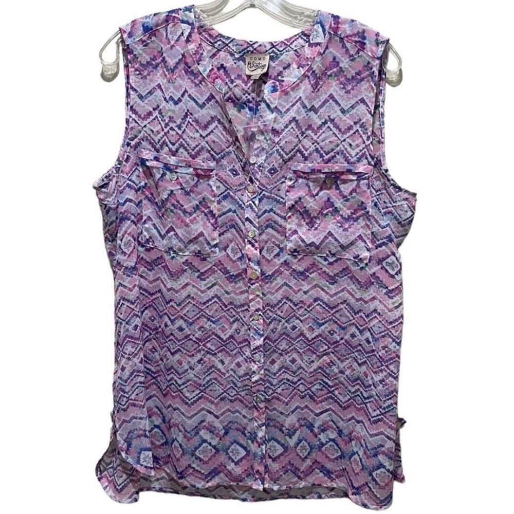 Sleeveless Geometric Print Top - Pink and Purple size M